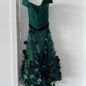 Marchessa Notte emerald green tulle flower appliqué dress